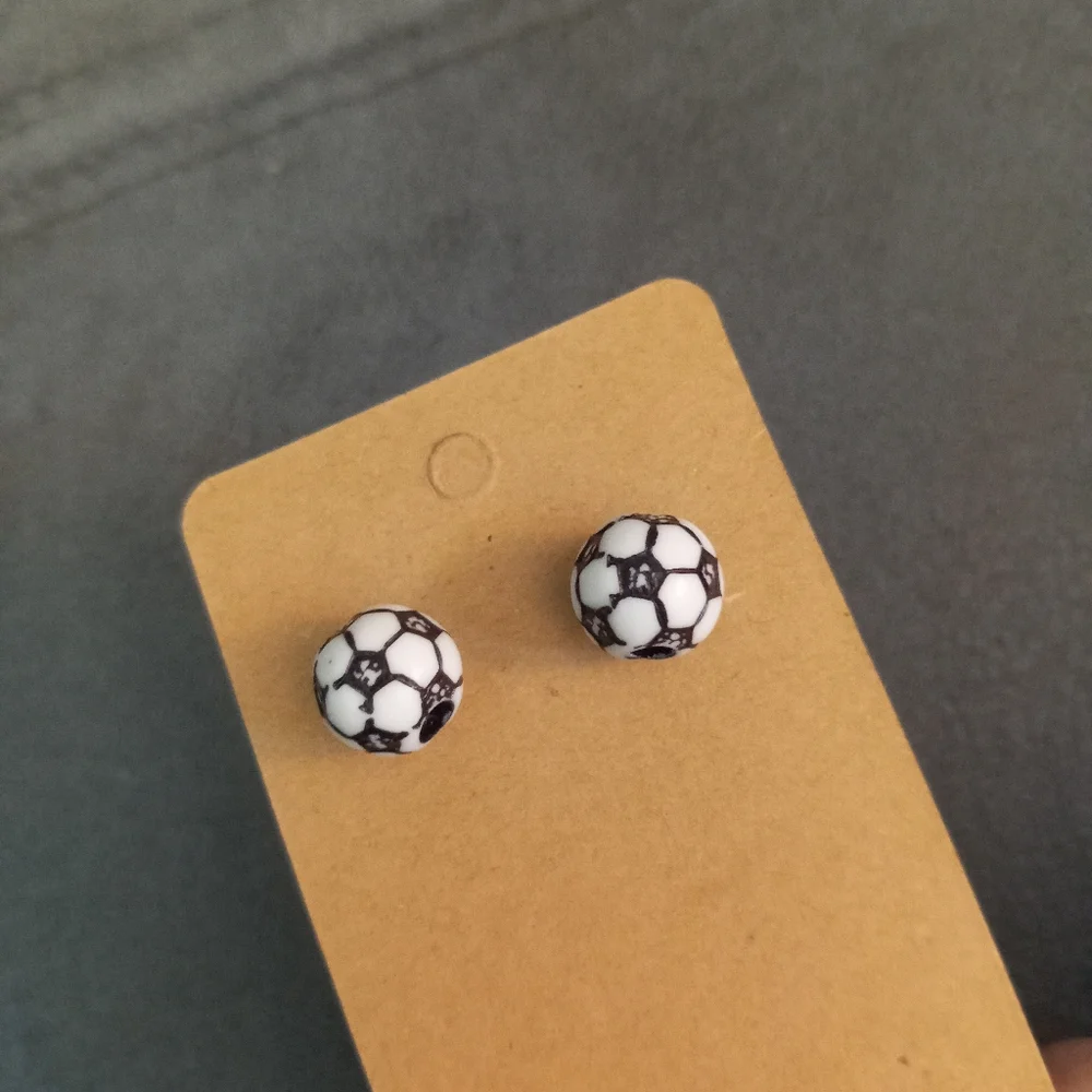 hand crafted soccer ball stud post back earrings black and white - Picture 4 of 6